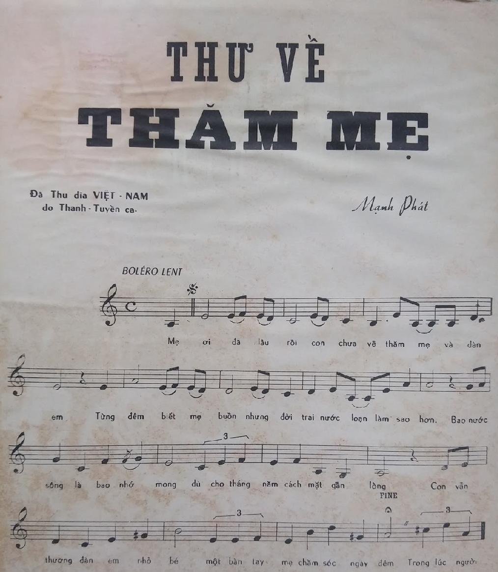 Sheet nhạc Thư Về Thăm Mẹ